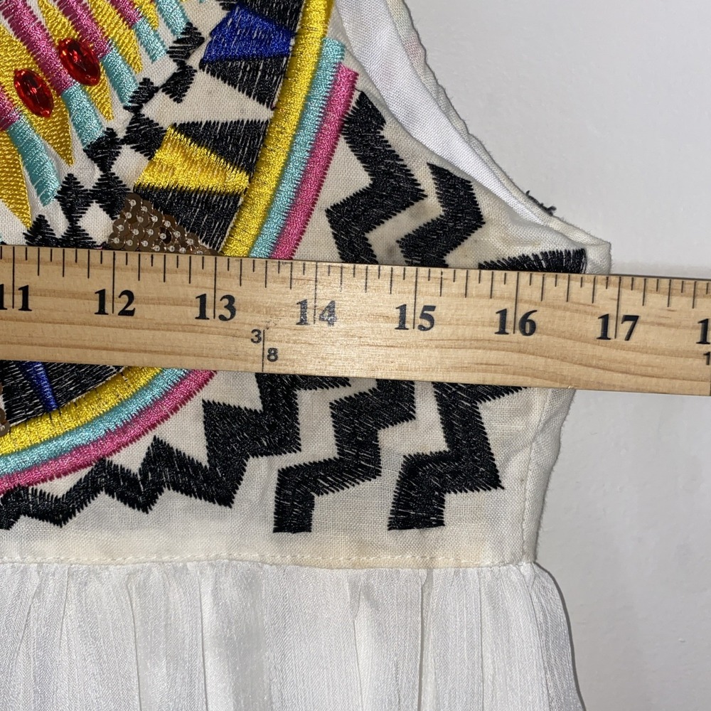 Embroidered Aztec Flowy Chiffon Dress  Formal Prom Gown Vivi Party Princess Med - Picture 6 of 9
